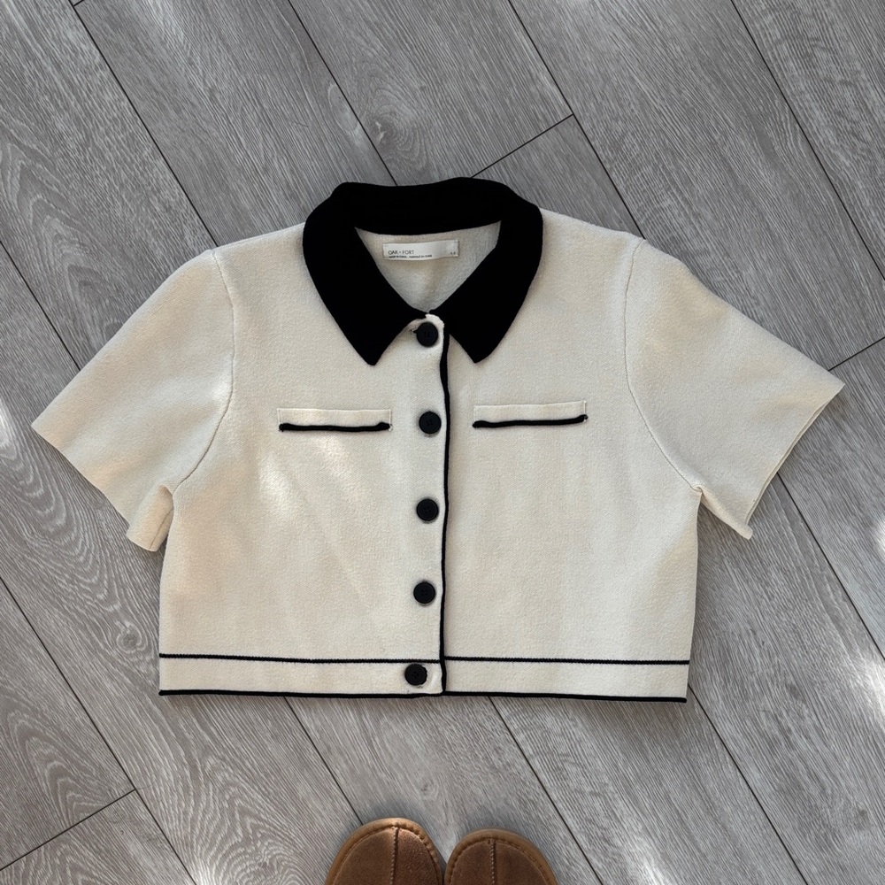 OAK + FORT Cream and Black Button-Down Shirt